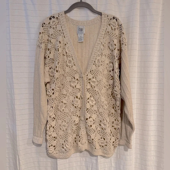 Sweaters - Vintage CHU Crochet Silk Cardigan